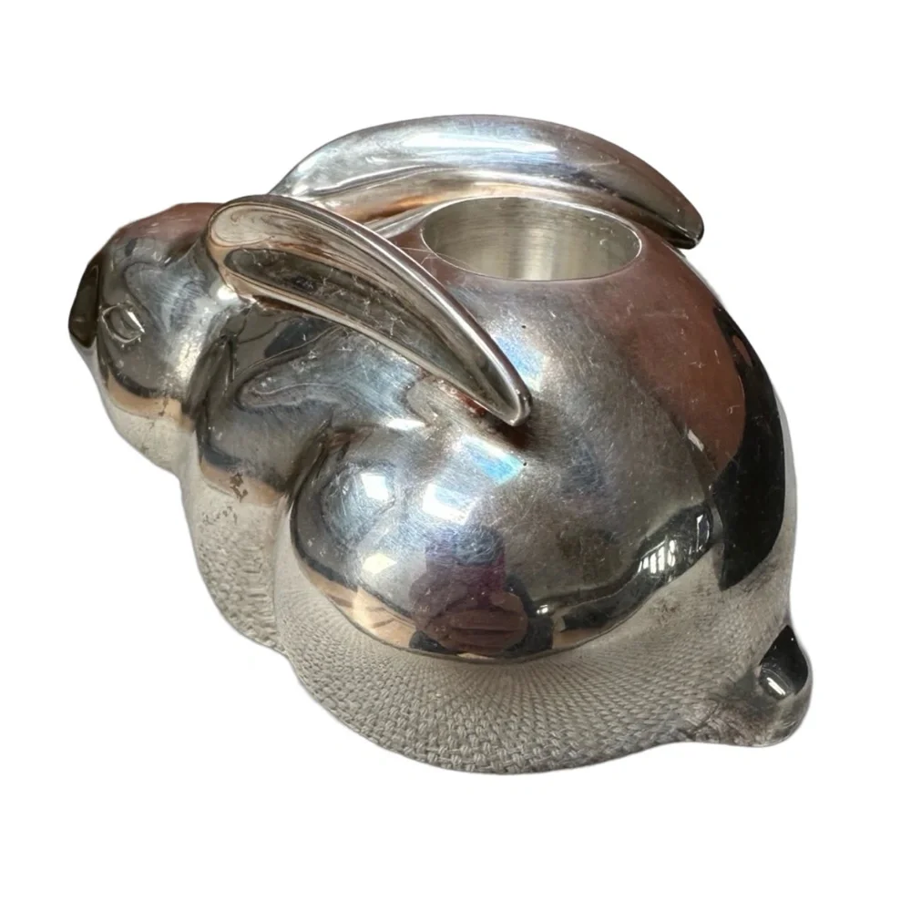 POTTERY BARN Silver Plated Easter Bunny Rabbit Candle Holder
